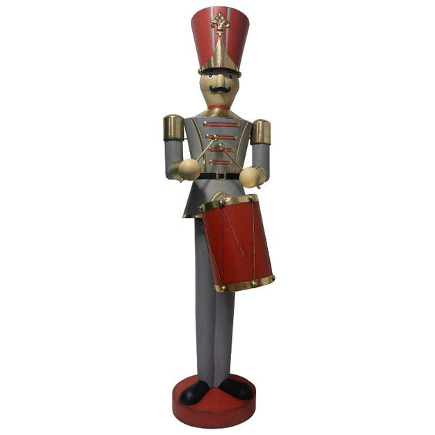 Grey & Red Nutcracker Soldier With Drum Commercial Christmas Display Prop