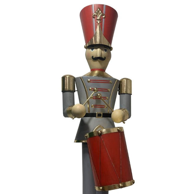 Grey & Red Nutcracker Soldier With Drum Commercial Christmas Display Prop
