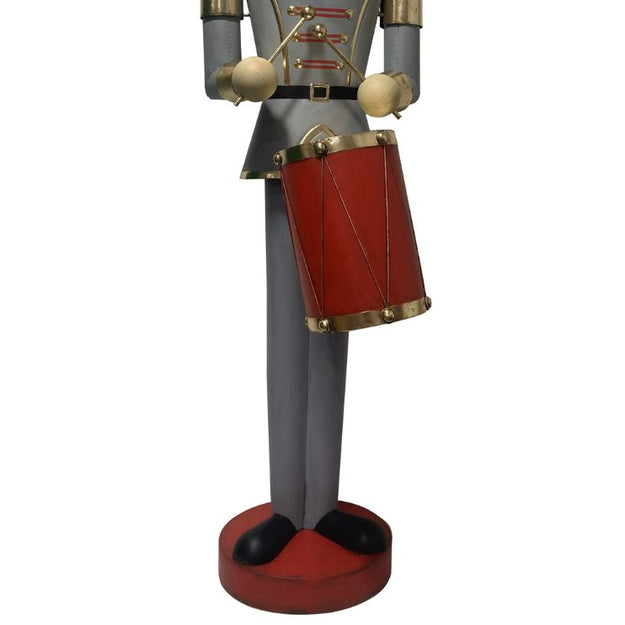 Grey & Red Nutcracker Soldier With Drum Commercial Christmas Display Prop