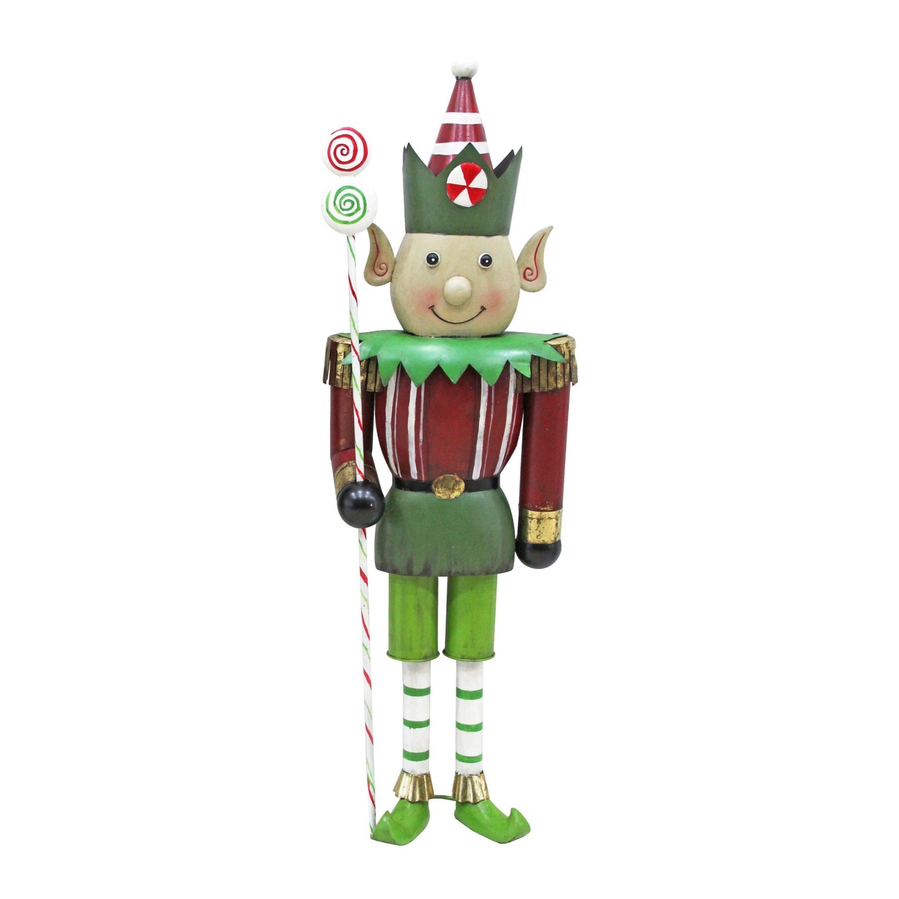 1.4m Candy Cane Elf Metal Nutcracker Soldier Commercial Christmas Disp