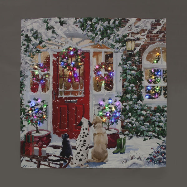 145cm Giant Festive Red Door Wintry Scene LED Lit Wall Christmas Tapestry