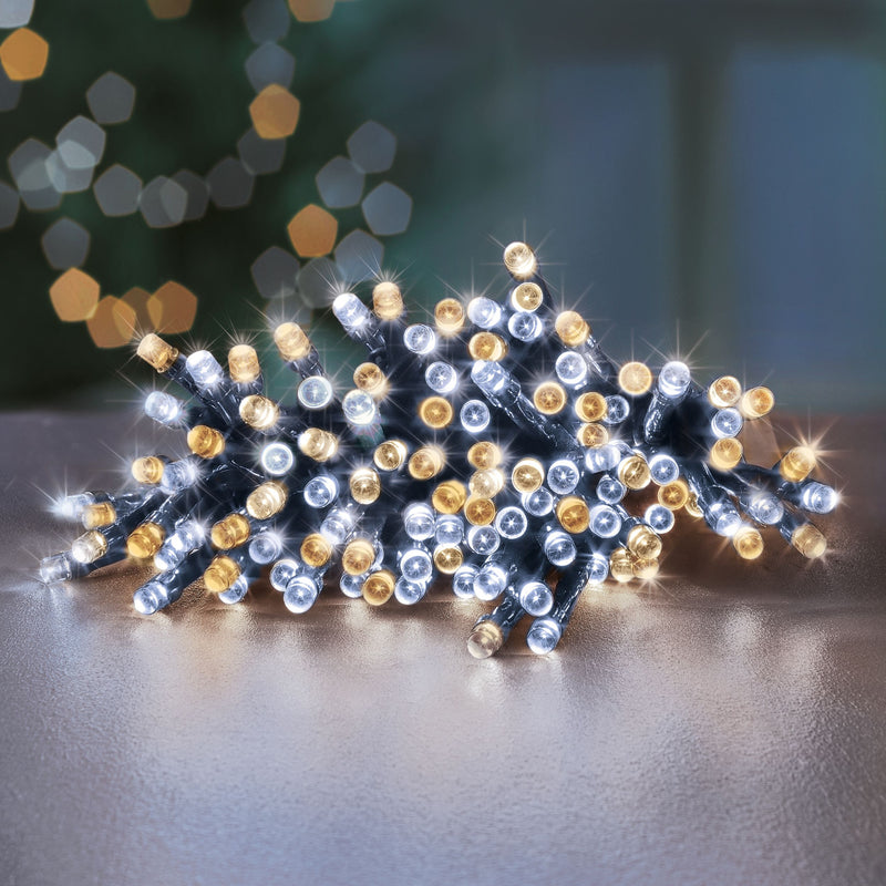 100 White & Warm White Multi Action Battery Powered LED Lights with Timer