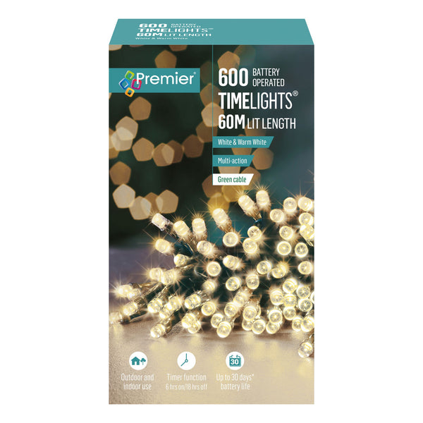 600 White and Warm White Mix Multi Action Battery Powered LED Lights with Timer