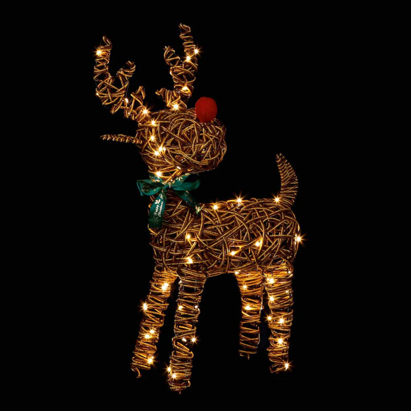 67cm Red Nosed Rattan Reindeer with 80 Warm White LEDs