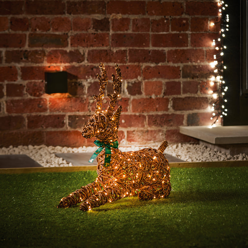 58cm Lying Rattan Reindeer with 120 Warm White LEDs
