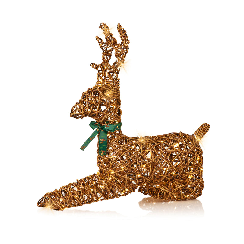 58cm Lying Rattan Reindeer with 120 Warm White LEDs