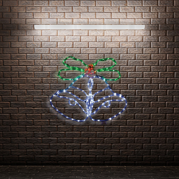 56cm Festive Bells and Holly Christmas Rope Light Silhouette