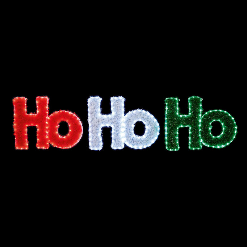 2m Ho Ho Ho Tinsel Motif Outdoor Christmas Sign with LEDs
