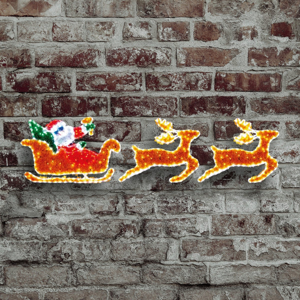 2.3m Giant Tinsel Christmas Santa with Sleigh and 2 Reindeers Rope Light