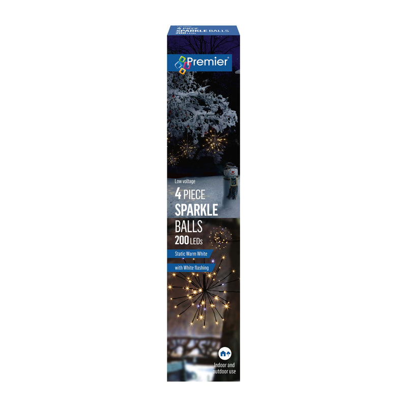 Set of 4 Sparkle Ball Lights with 200 White and Warm White LEDs