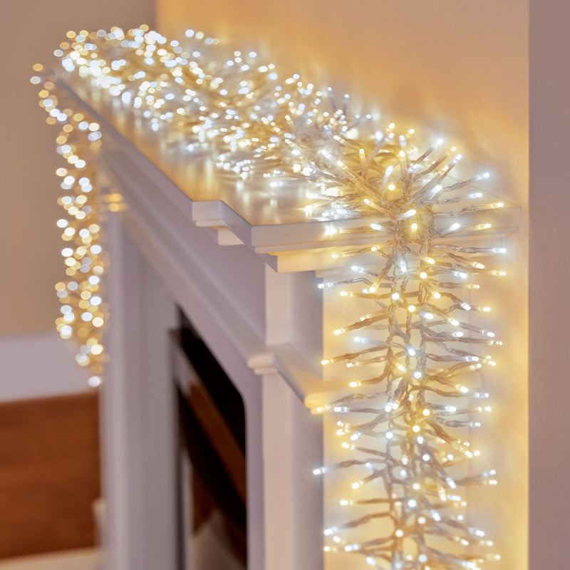 960 White and Warm White Multi Action Cluster Lights on Clear Cable