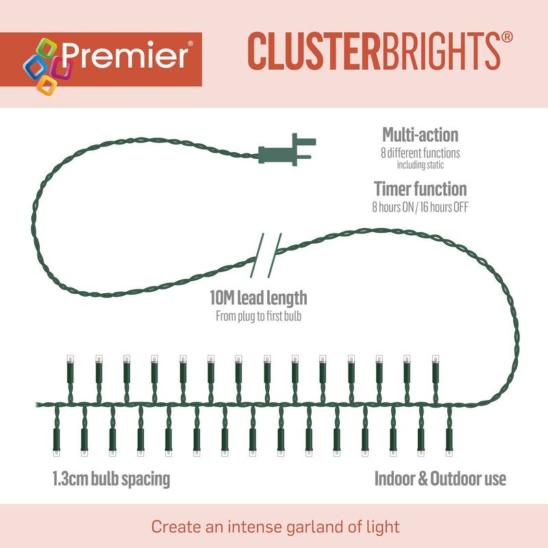 960 White and Warm White Multi Action Cluster Lights on Clear Cable