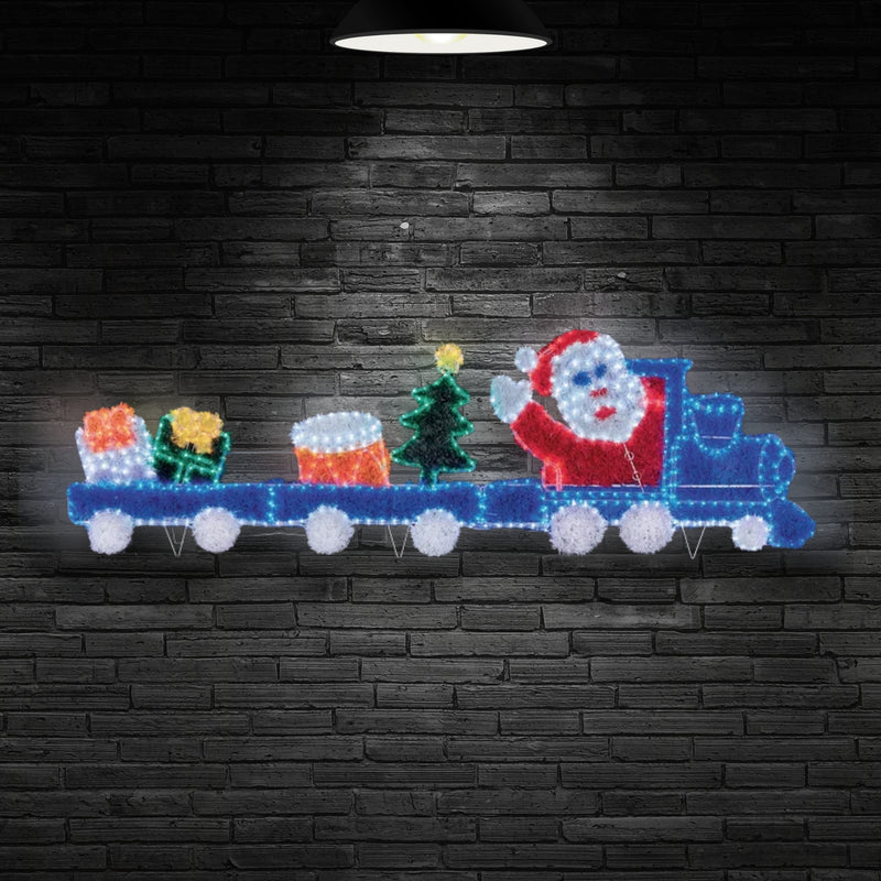 2.5m Giant Tinsel Motif Santa Train with Flashing Wheels & 576 Multi Coloured LEDs