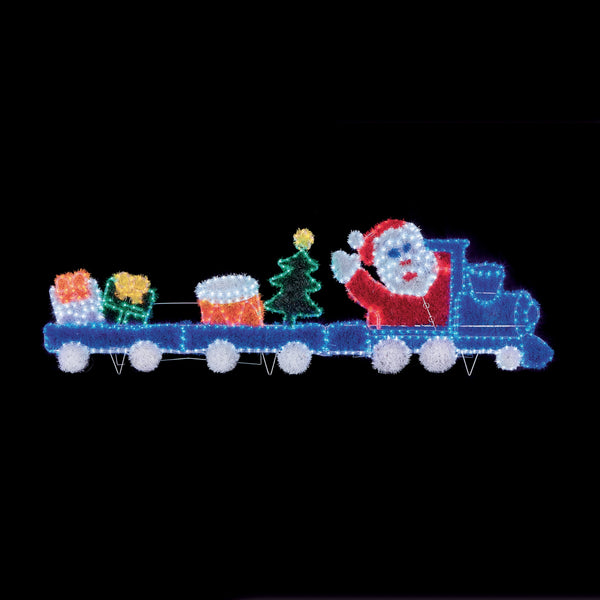 2.5m Giant Tinsel Motif Santa Train with Flashing Wheels & 576 Multi Coloured LEDs