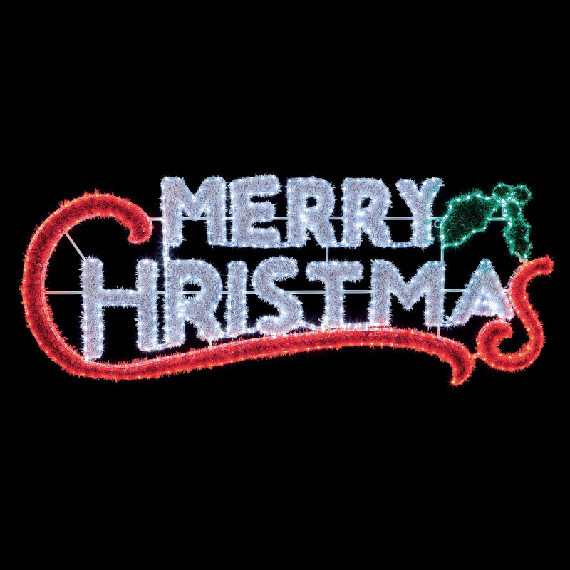 2m Giant Merry Christmas Tinsel Silhouette Motif with 600 LEDs