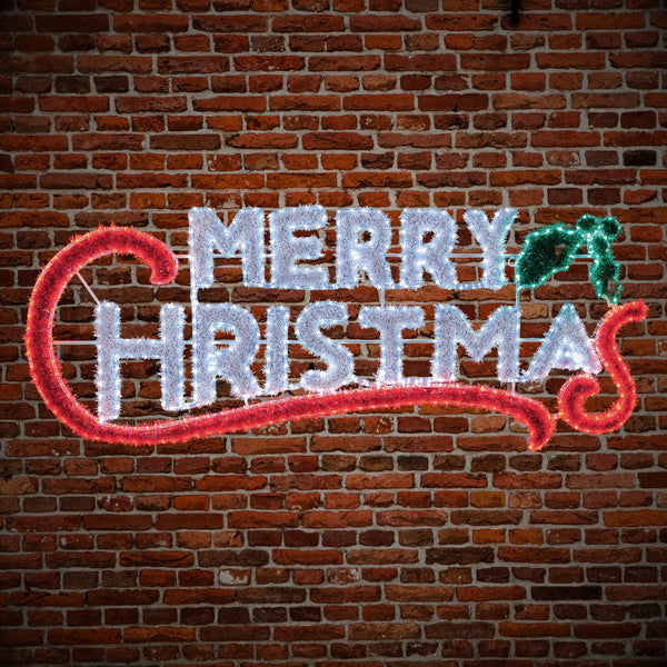 2m Giant Merry Christmas Tinsel Silhouette Motif with 600 LEDs