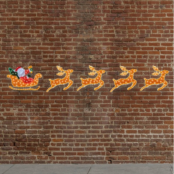 3.8m Giant Tinsel Motif LED Lit Santa with Sleigh and 4 Reindeer