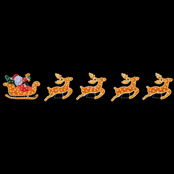 3.8m Giant Tinsel Motif LED Lit Santa with Sleigh and 4 Reindeer