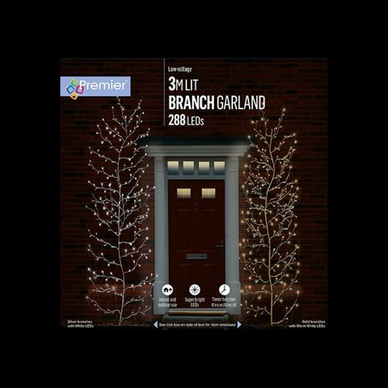 3m Gold Lit Branch Garland with 288 Warm White LEDs