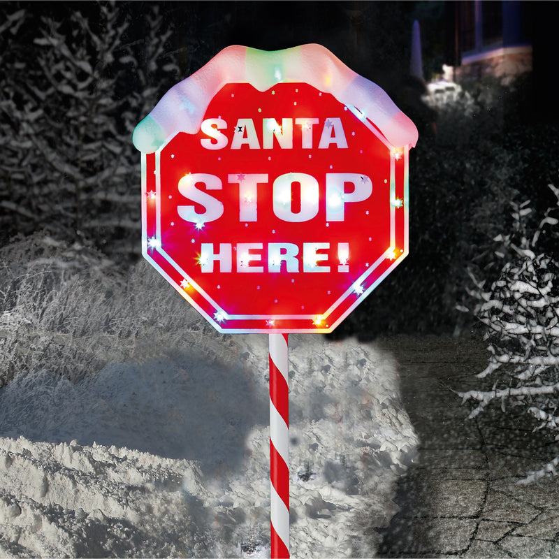 1m Santa Stop Here Sign with 30 Multi Coloured LEDs