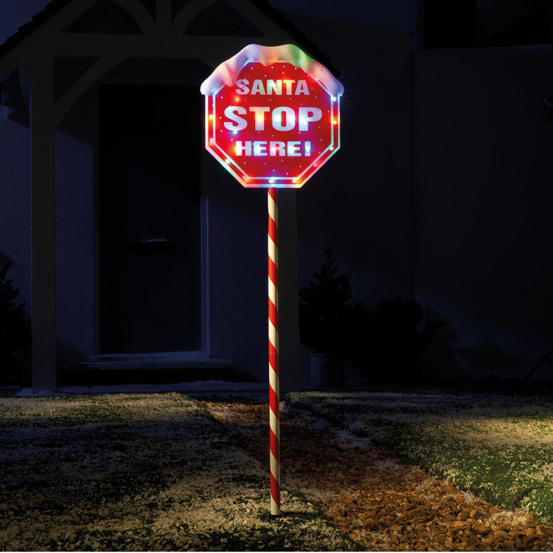 1m Santa Stop Here Sign with 30 Multi Coloured LEDs