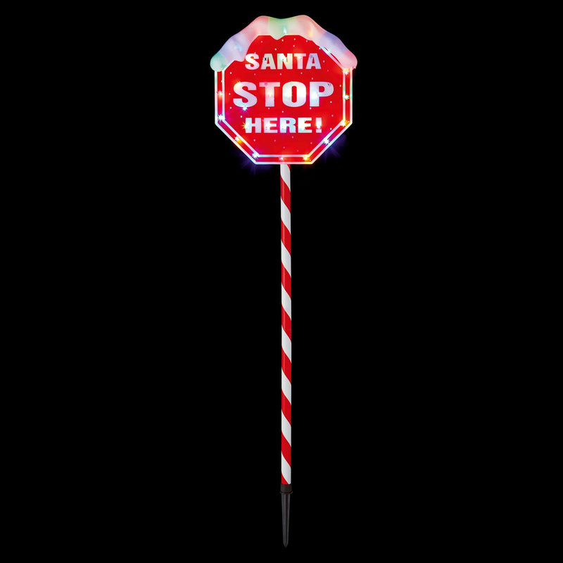 1m Santa Stop Here Sign with 30 Multi Coloured LEDs