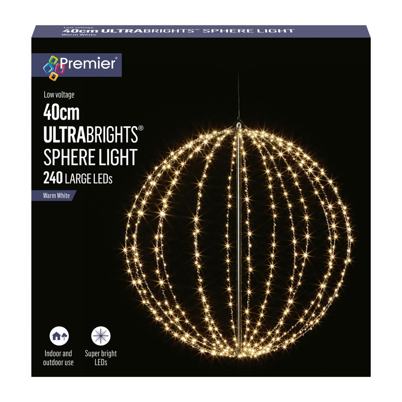 40cm Warm White Metal Sparkling Sphere Frame 240 White LEDs