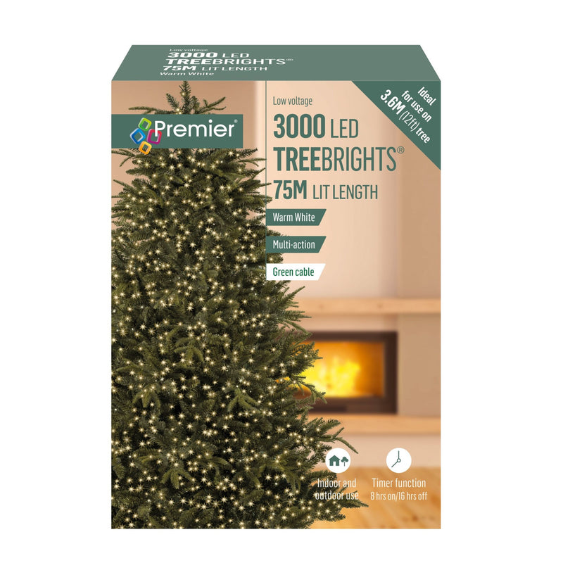 3000 Warm White Treebrights Multi Action LED Lights with Timer