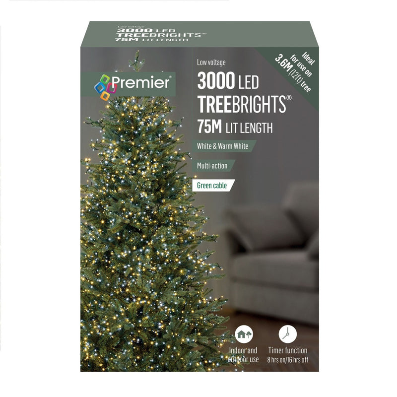 3000 White & Warm White Treebrights Multi Action LED Lights with Timer