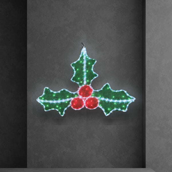 90cm Christmas Holly Rope Light and Tinsel Silhouette with LEDs
