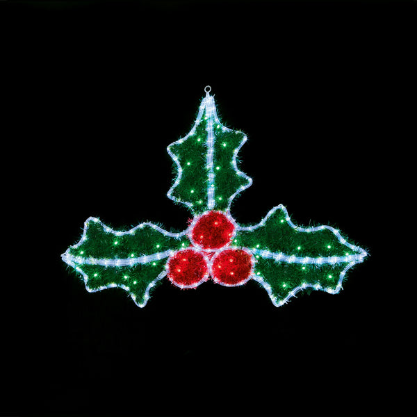90cm Christmas Holly Rope Light and Tinsel Silhouette with LEDs