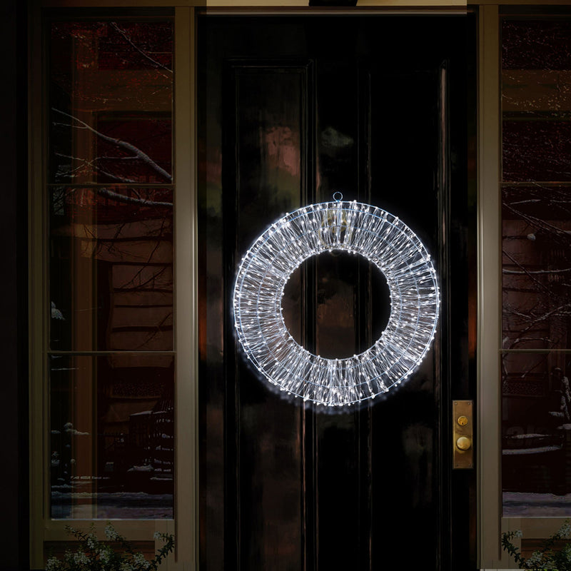 45cm Silver Cluster Wreath with 600 White Twinkle LEDs