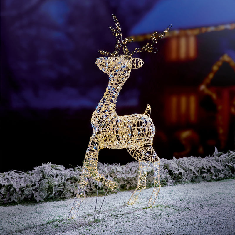 1.1m White & Warm White LED Reindeer with 1200 Twinkling FlexiBright LEDs