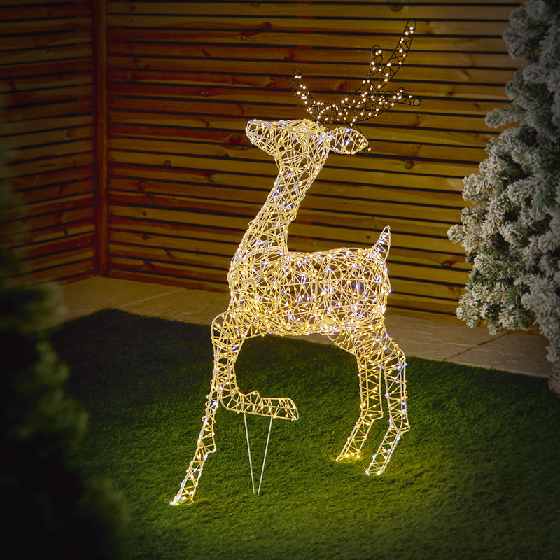 1.1m White & Warm White LED Reindeer with 1200 Twinkling FlexiBright LEDs