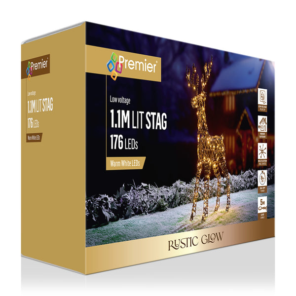 1.1m Warm White Rustic Willow Stag with 176 Warm White Multi Action LEDs