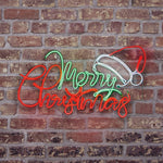 94cm Neon Lit 'Merry Christmas' with Santa Hat Sign with 1022 LEDs