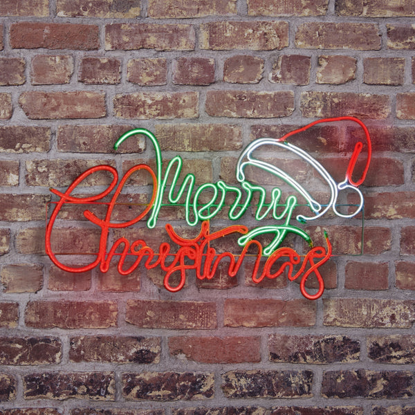 94cm Neon Lit 'Merry Christmas' with Santa Hat Sign with 1022 LEDs