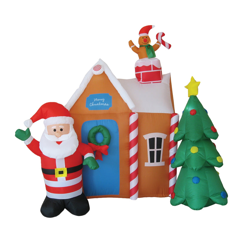 1.8m Inflatable Gingerbread House with Santa & Christmas Tree