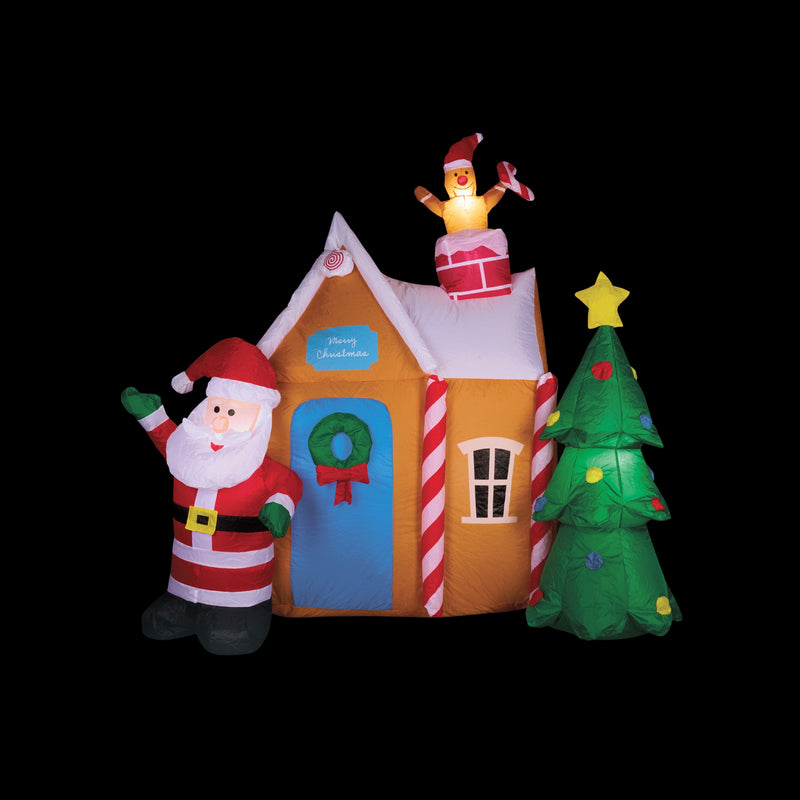 1.8m Inflatable Gingerbread House with Santa & Christmas Tree