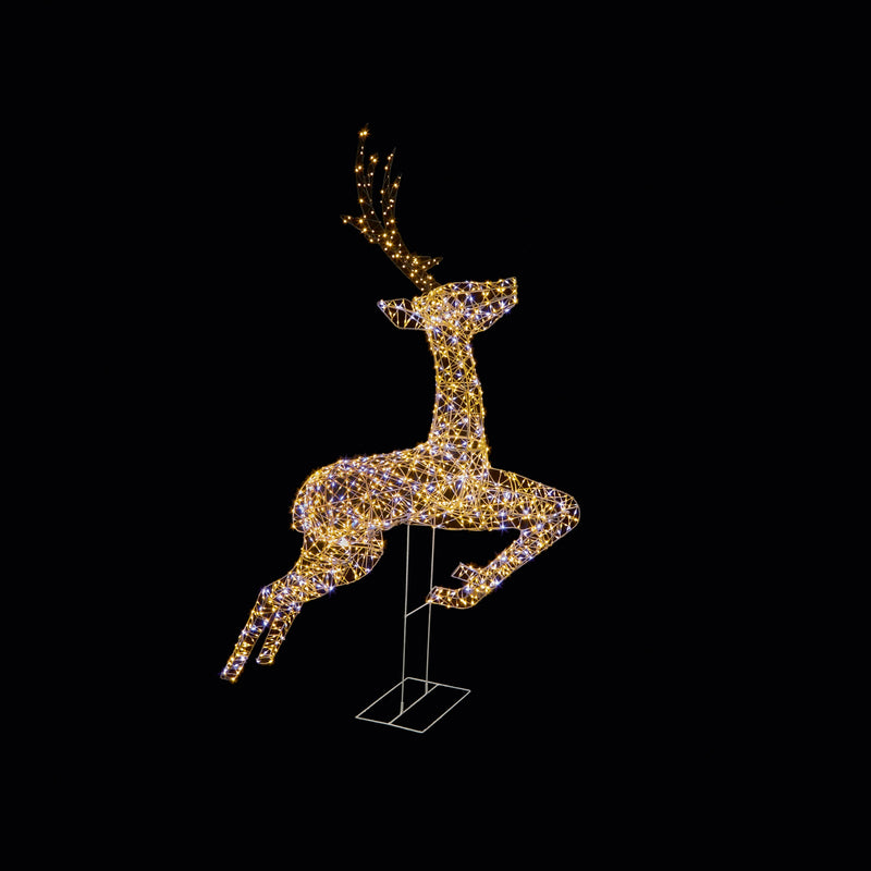 1.5m White & Warm White LED Jumping Stag with 1560 Twinkling FlexiBright LEDs