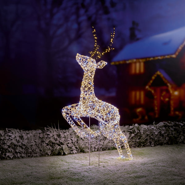1.5m White & Warm White LED Jumping Stag with 1560 Twinkling FlexiBright LEDs