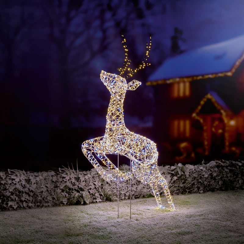 1.5m White & Warm White LED Jumping Stag with 1560 Twinkling FlexiBright LEDs