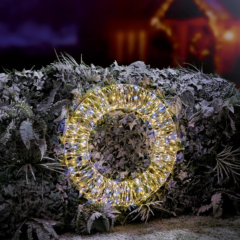 60cm Twinkling White and Warm White Metal Christmas Wreath with 720 LEDs