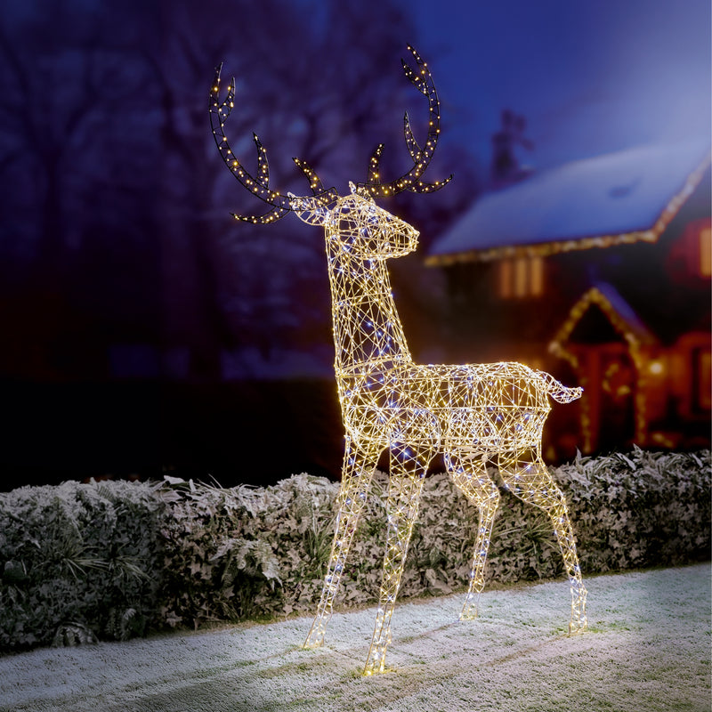 2m White & Warm White LED Stag with 2240 Twinkling FlexiBright LEDs