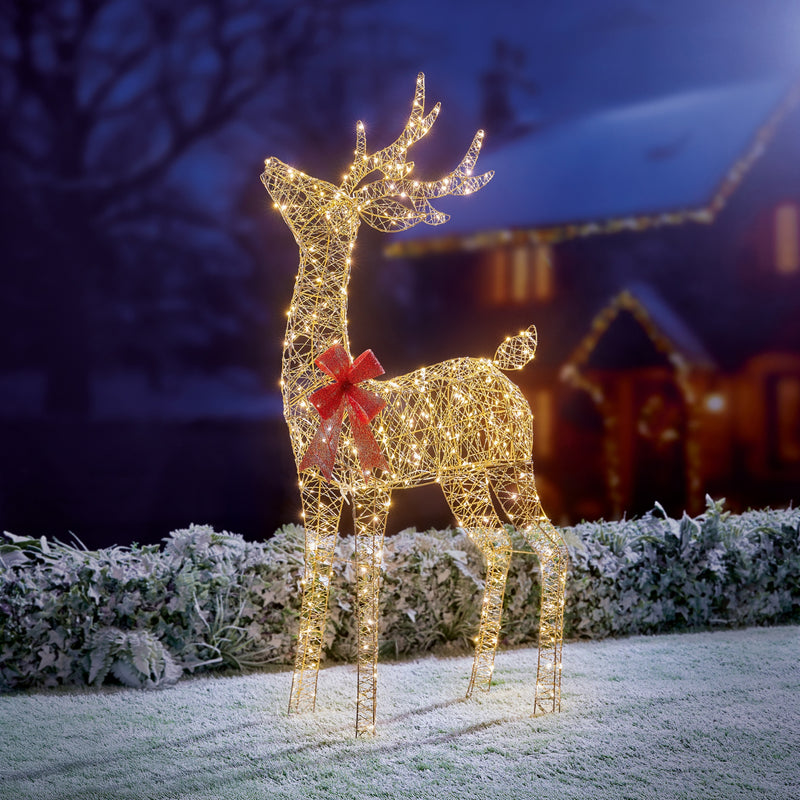 1.3m Golden Elegance Twist Tall Standing Reindeer with 300 Warm White LEDs