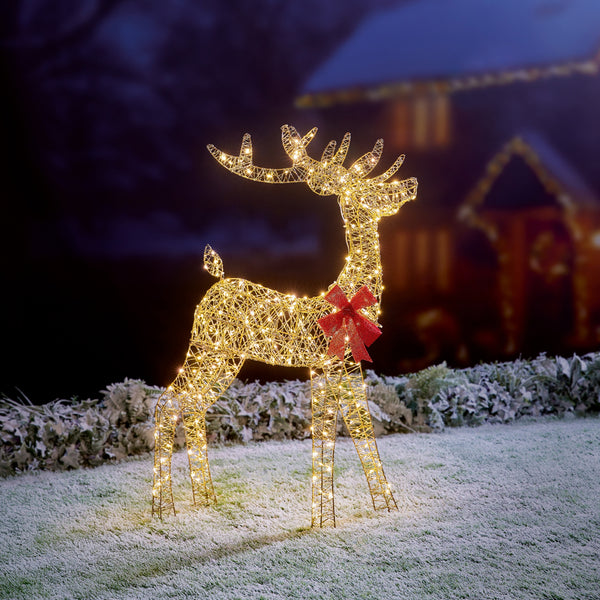 1m Golden Elegance Twist Standing Reindeer with 300 Warm White LEDs