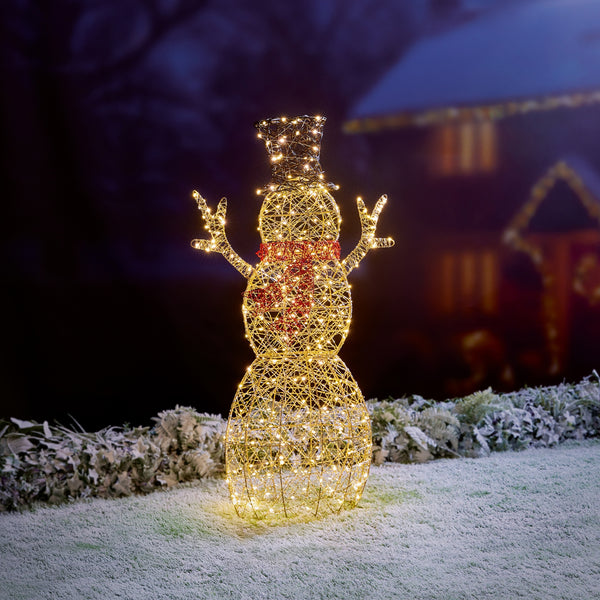 1.1m Golden Elegance Twist Snowman with 300 Warm White LEDs