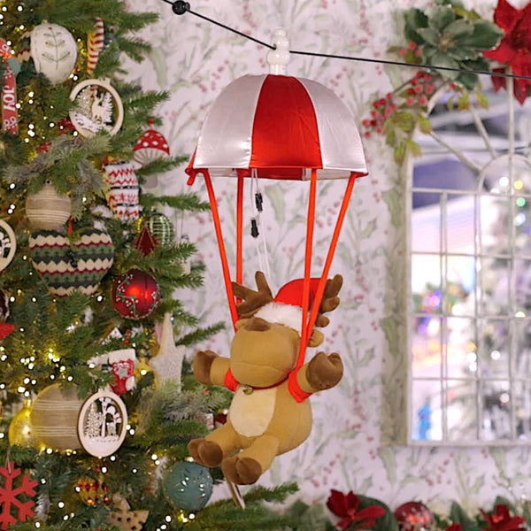 Musical Kicking Leg Animated Parachuting Reindeer