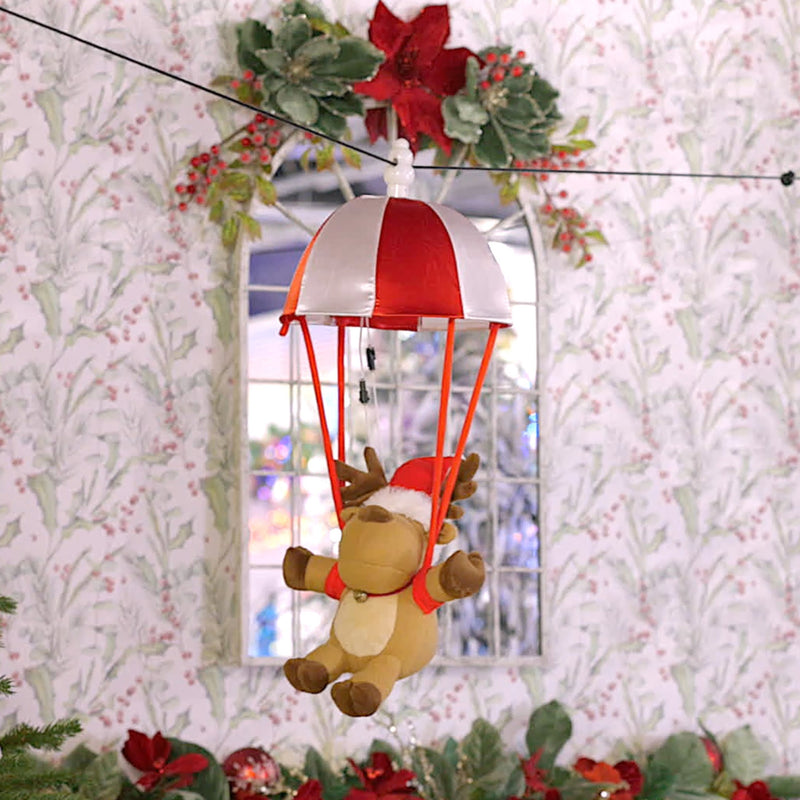 Musical Kicking Leg Animated Parachuting Reindeer