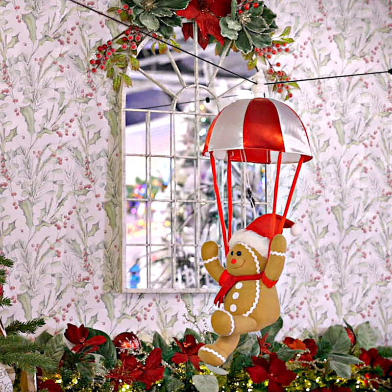 Musical Kicking Leg Animated Parachuting Gingerbread Man